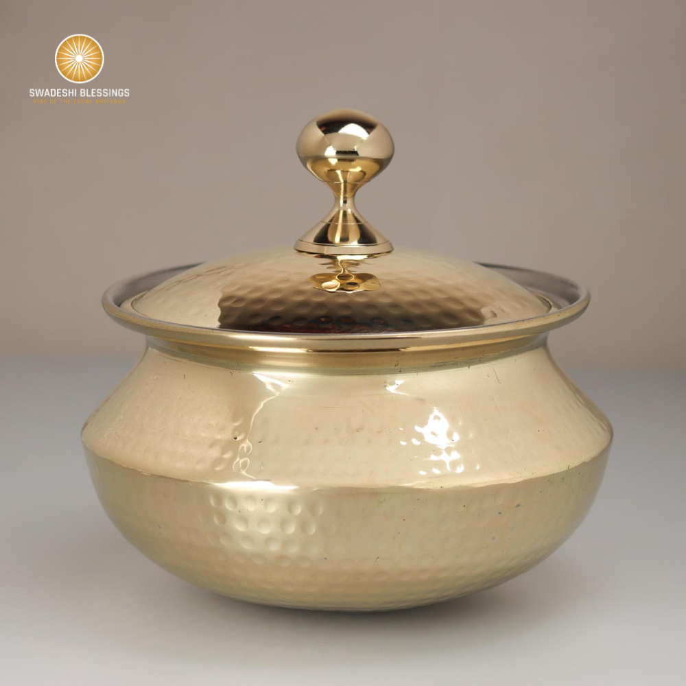 Swadeshi Blessings Exclusive Range Brass Kadai/ Non-Stick Brass Utensils with Tin Coating/Teflon-Free/ Brass Pot & Kadai Combo 3L each