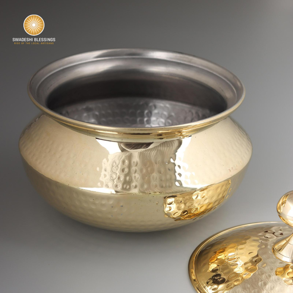 Swadeshi Blessings Exclusive Range Brass Kadai/ Non-Stick Brass Utensils with Tin Coating/Teflon-Free/ Brass Pot & Kadai Combo 3L each