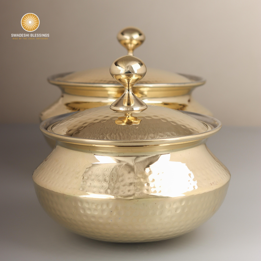 Swadeshi Blessings Exclusive Range Brass Kadai/ Non-Stick Brass Utensils with Tin Coating/Teflon-Free/ Brass Pot & Kadai Combo 3L each