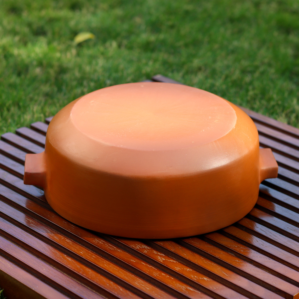 Unglazed Clay Handi / Earthen Hot Case / Clay Pots Combo for Cooking & Serving with Lids – 2L & 2.5L (Red) (Natural Firing Shade & Mirror Shine) + FREE Ash for Cleaning