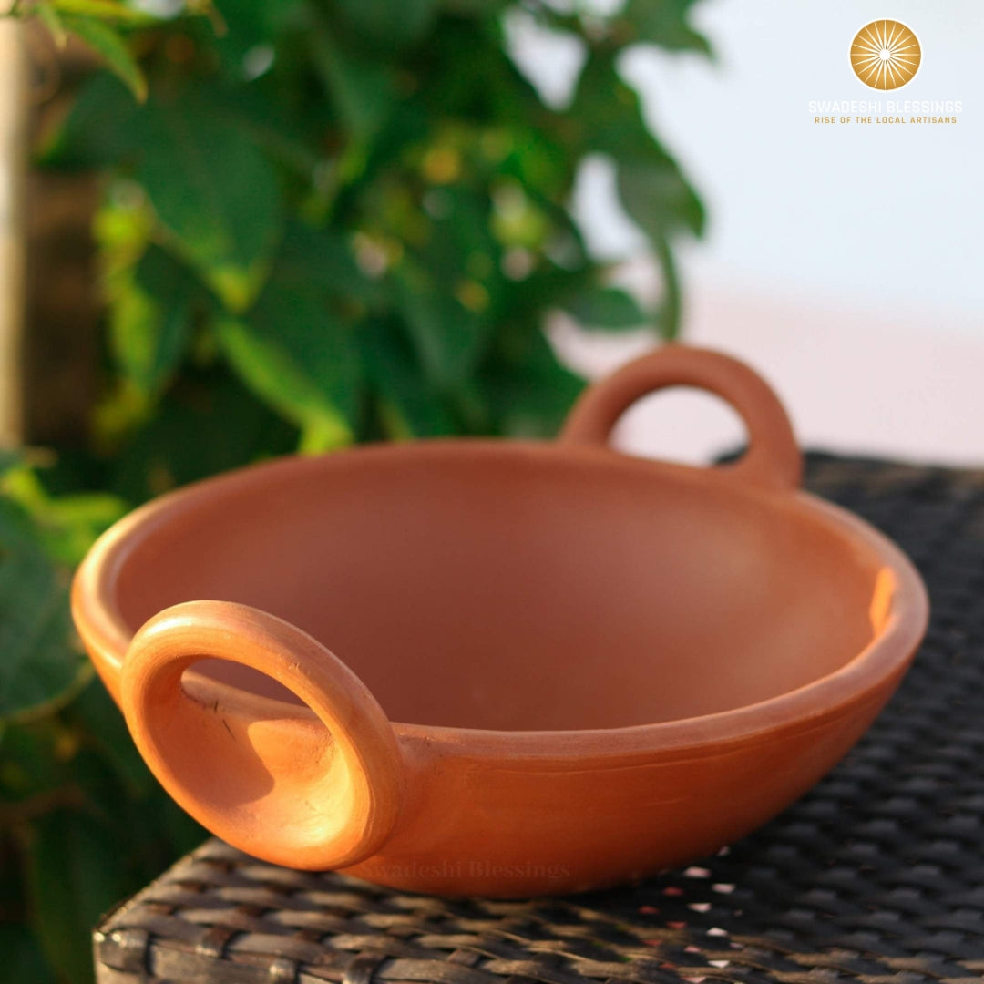 Unglazed Clay Pot for Cooking | Earthen Kadhai | Terracota Kadhai | Clay Kadai for Serving, 1.8L