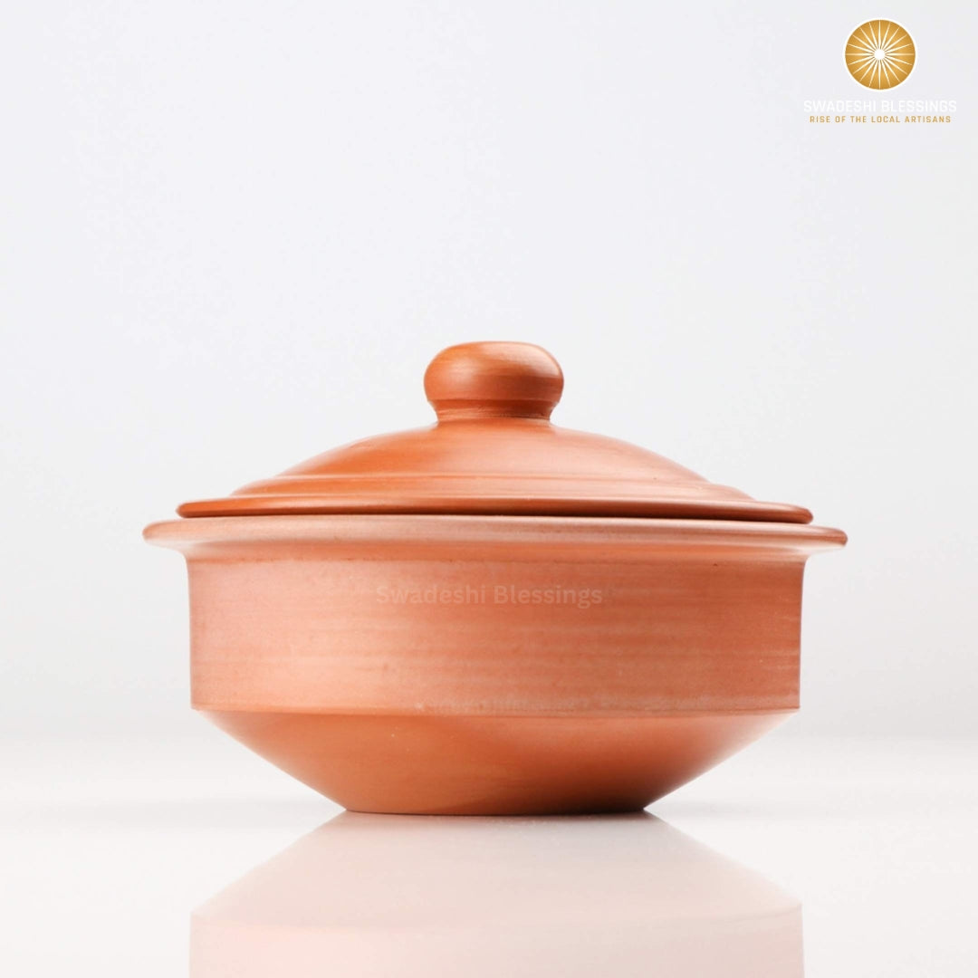 Unglazed Clay Curd Pot | Earthen Dahi Handi | Terracota Regular clay Dahi Handi | Clay Handi for Serving with Lid, 1.3L | Includes Ash for Cleaning