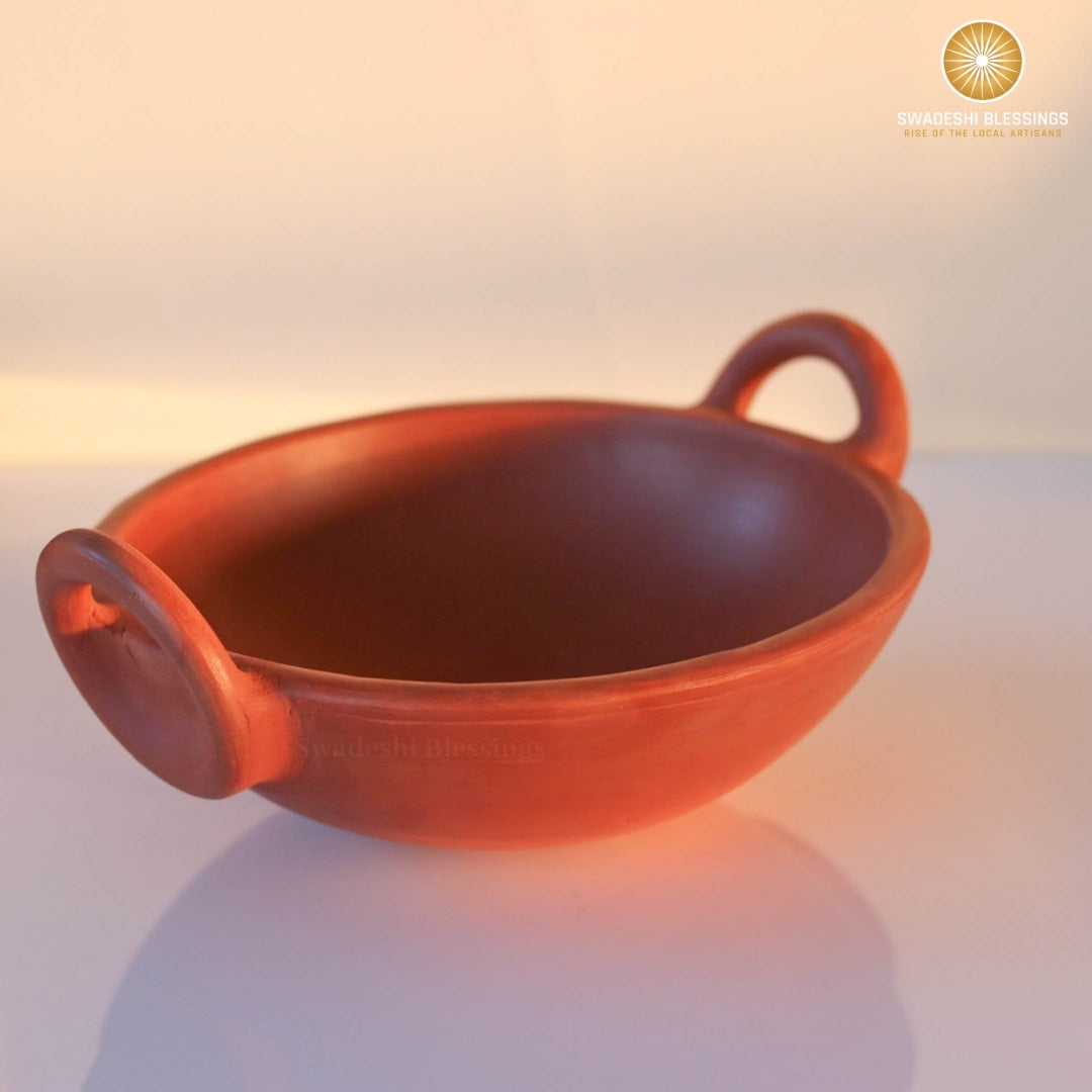 Unglazed Clay Pot for Cooking | Earthen Kadhai | Terracota Kadhai | Clay Kadai for Serving, 1.8L