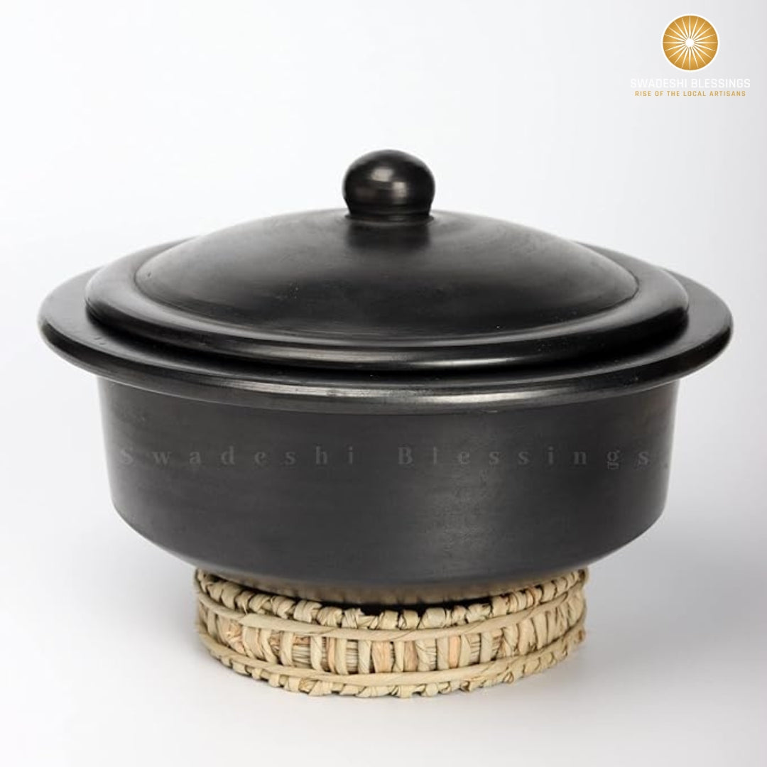 Unglazed Clay Pot for Cooking | Earthen Kadhai | Terracota Bhagona | Clay Handi for Cooking & Serving with Lid