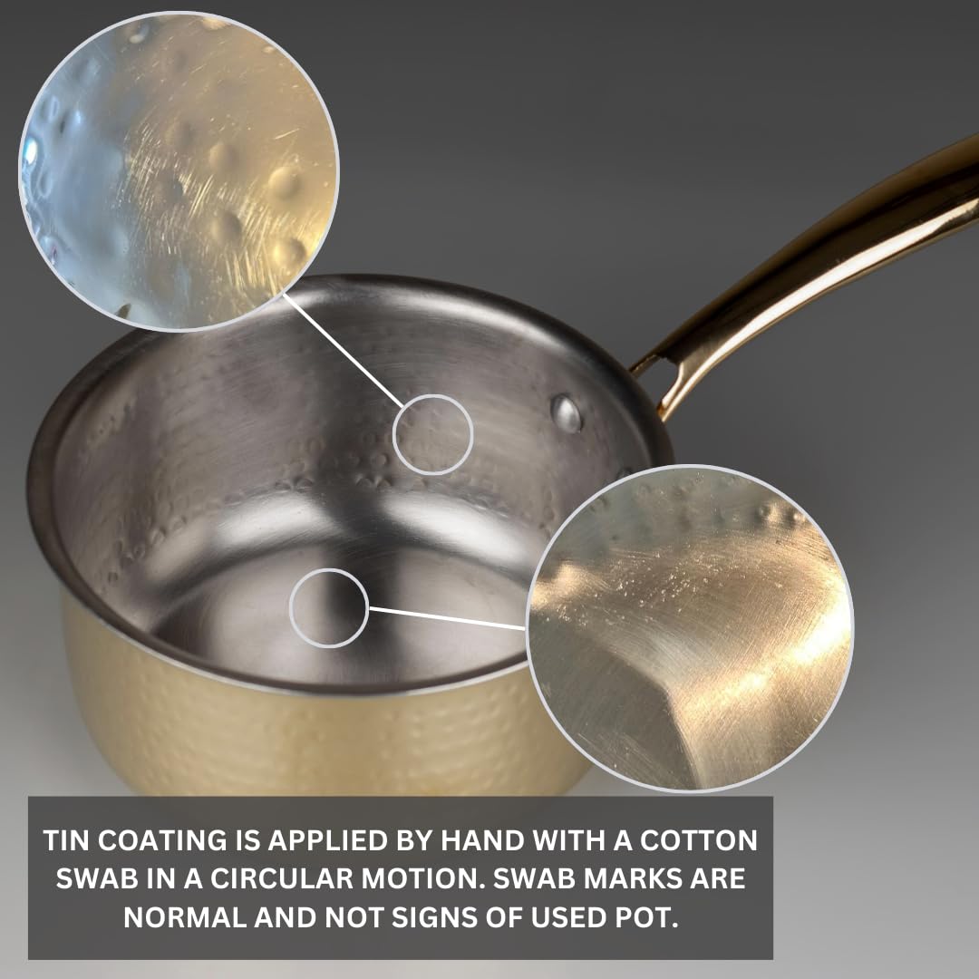 Swadeshi Blessings Exclusive Range Brass Pot/ Non-Stick Brass Utensils with Tin Coating/Teflon-Free/ Brass Sauce Pan & Pot Combo 1.5L & 2L