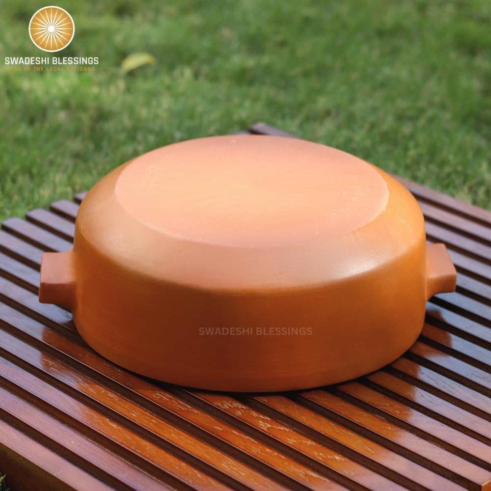 Premium Unglazed Clay Pot for Cooking | Clay Hot Case | Terracota Flat Base Kadai | Clay Hot Case for Serving, 2.5L, Red