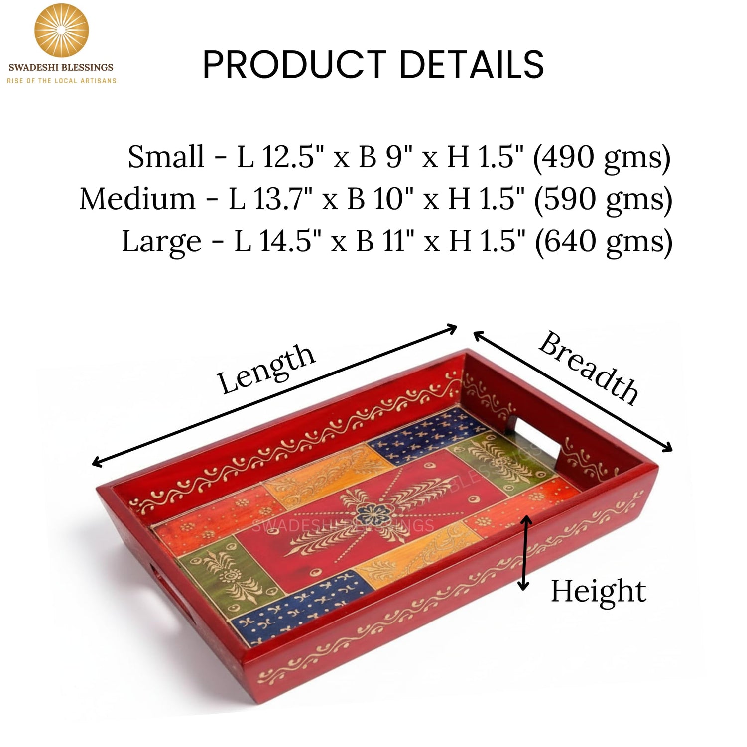 Premium HandPainted Wooden Serving Tray Set of 3 | Antique Diwali Decoration | Home Decor | Wedding, Housewarming Gift | Gift For Her