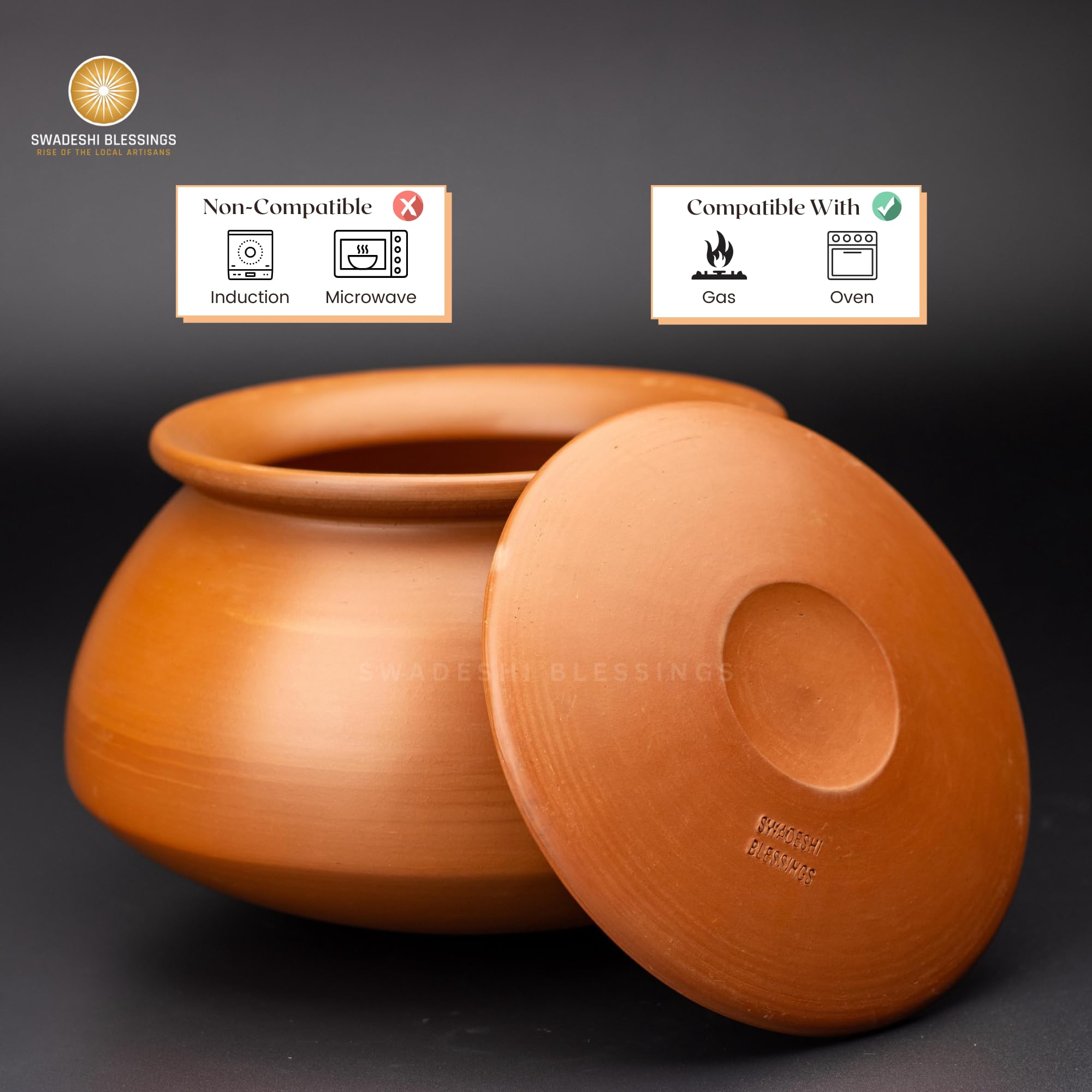 Premium Unglazed Clay Pot for Cooking | Earthen Kadhai | Terracota Dal Handi | Clay Handi for Serving, 3L
