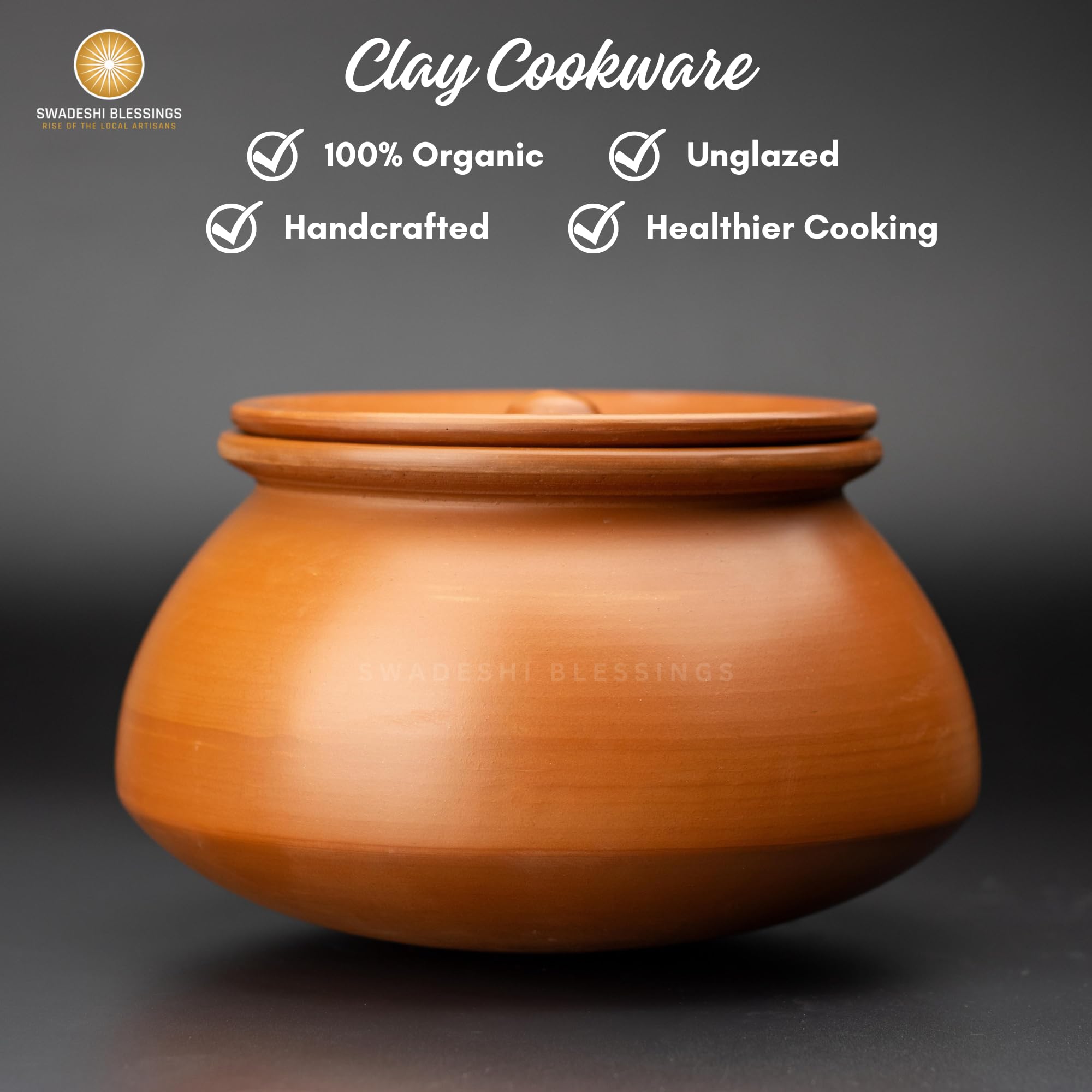 Premium Unglazed Clay Pot for Cooking | Earthen Kadhai | Terracota Dal Handi | Clay Handi for Serving, 3L