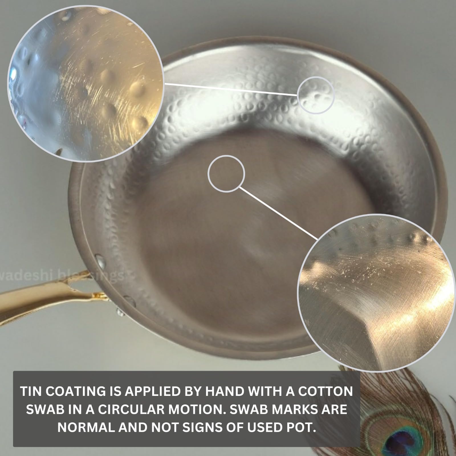 Swadeshi Blessings Exclusive Range Brass Frying Pan for Cooking without Lid/Teflon-Free/Naturally Non-Stick Brass Utensils with Tin Coating