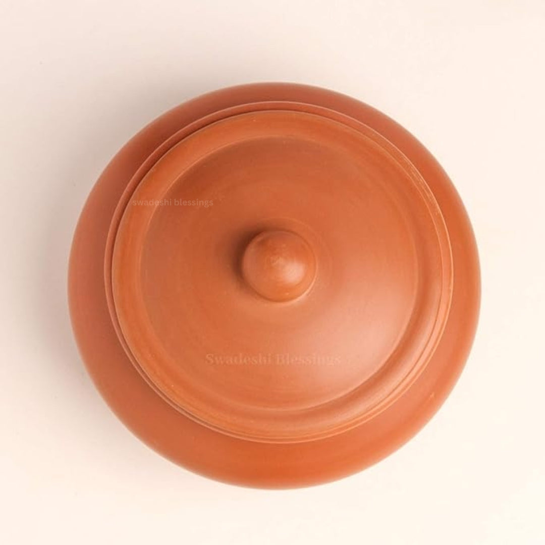 Unglazed Clay Dahi Handi/ Clay Curd Pot with Lid 1.3L & Clay Glass Set Combo  (with Natural White Firing Shade & Mirror Shine) + Free ASH for Cleaning