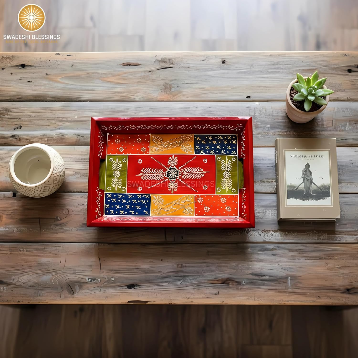 Premium HandPainted Wooden Serving Tray Set of 3 | Antique Diwali Decoration | Home Decor | Wedding, Housewarming Gift | Gift For Her