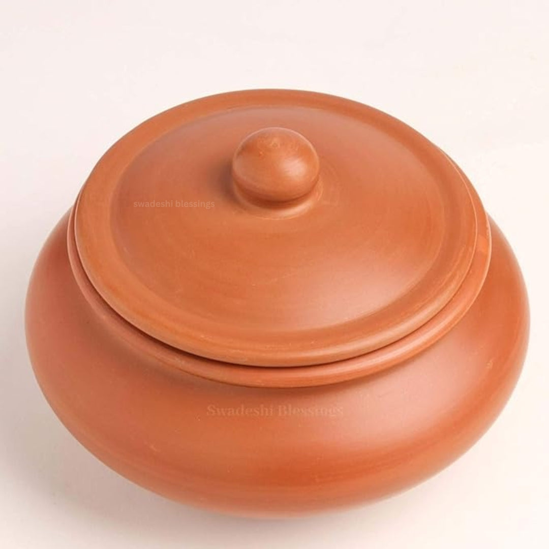 Unglazed Clay Dahi Handi/ Clay Curd Pot with Lid 1.3L & Clay Glass Set Combo  (with Natural White Firing Shade & Mirror Shine) + Free ASH for Cleaning