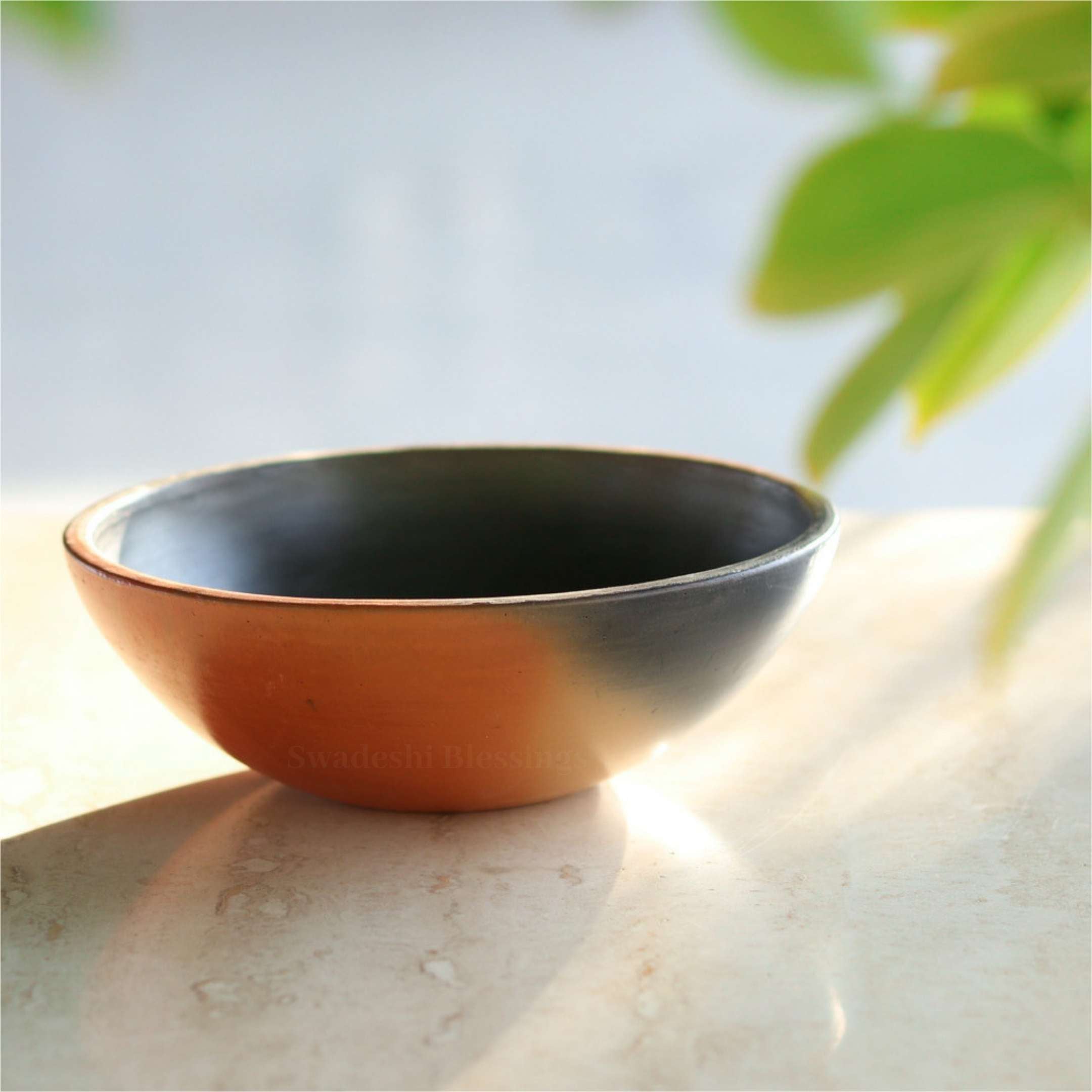 Swadeshi Blessings Exclusive Range Unglazed Clay Bowl Set with Natural Black Firing Effect & Seamless Mirror Finish/Earthen Serving Bowl