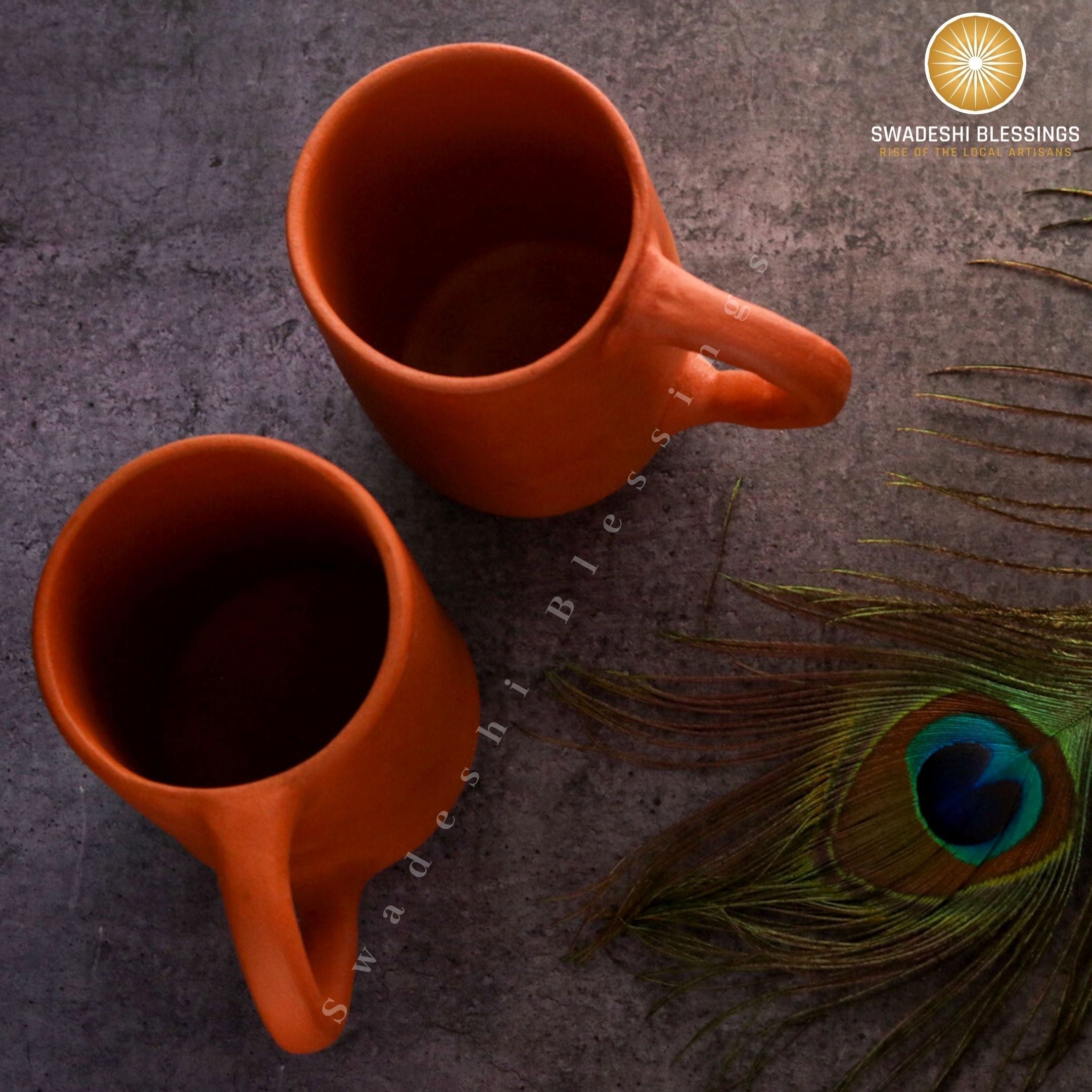 Premium Handmade Unglazed Royal Clay Mugs Set | Tea & Coffee Cups, 400ml | Antique Terracotta Mugs | Drinking Mug Swadeshi Blessings