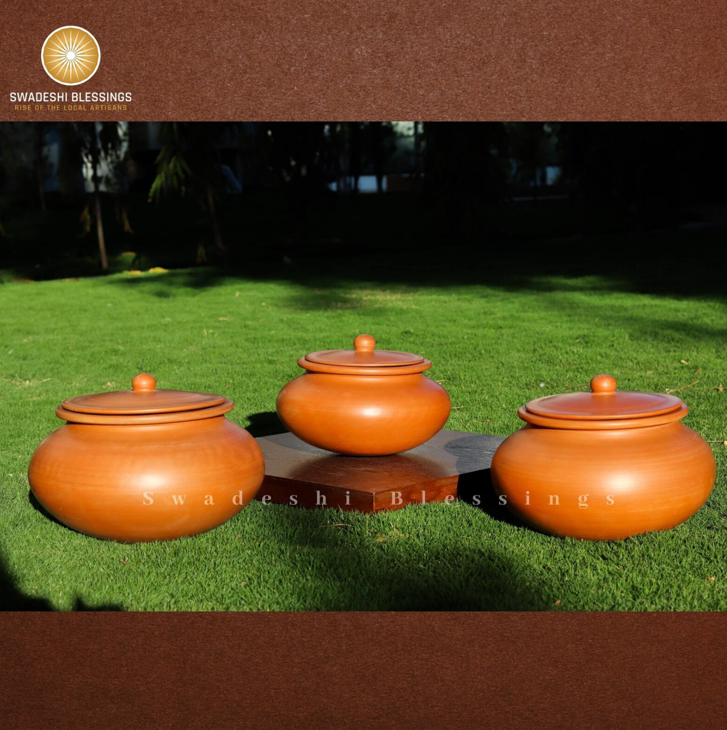 Premium Unglazed Clay Pot for Cooking | Clay Biryani Handi | Earthen Kadhai | Terracota Handi | Clay Biryani Handi for Cooking & Serving with Lid, 3.5L, 4.5L & 5.5L | Includes Free Palm Leaf Stand and Ash for Cleaning Swadeshi Blessings