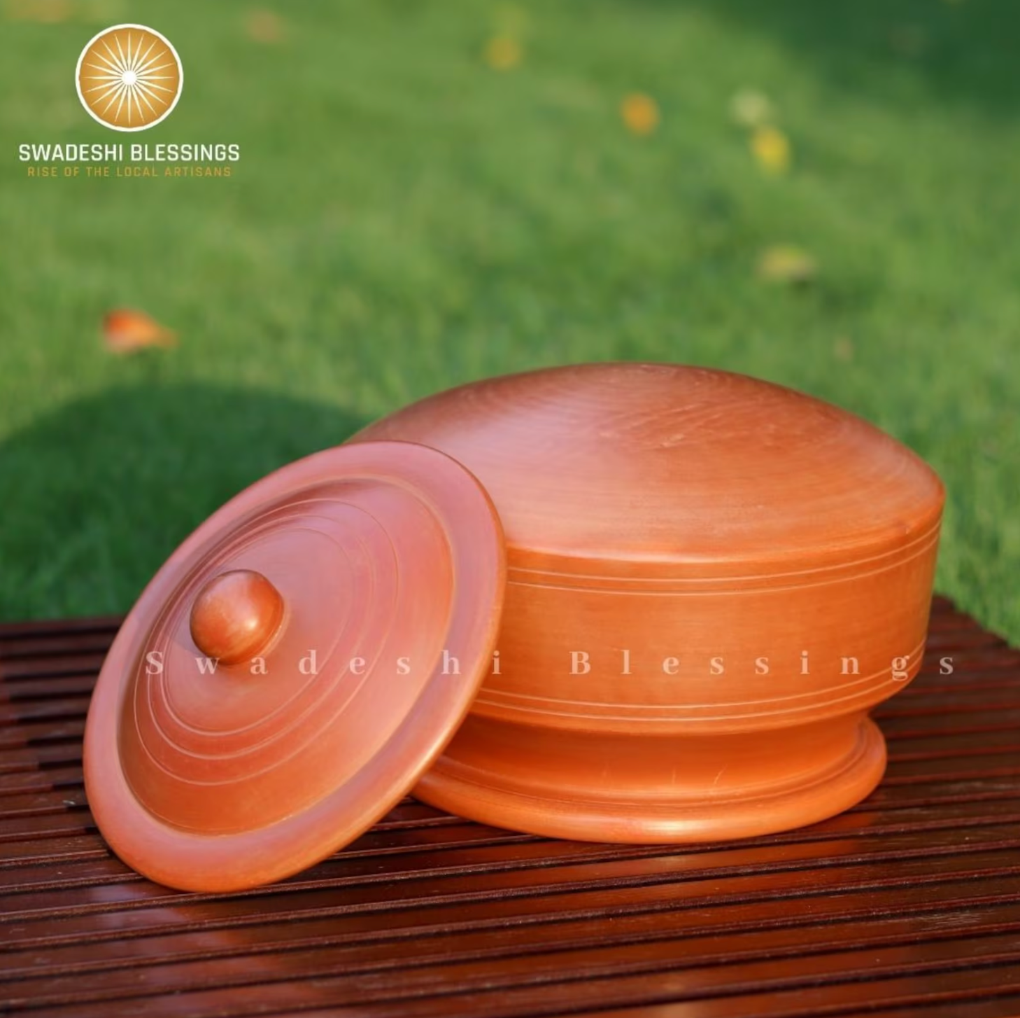Premium Unglazed Clay Pot for Cooking | Clay Handi | Earthen Handi | Terracota Biryani Handi | Clay Biryani Handi for Cooking & Serving with Lid, 3L, 4L & 5L | Includes Free Palm Leaf Stand and Ash for Cleaning Swadeshi Blessings