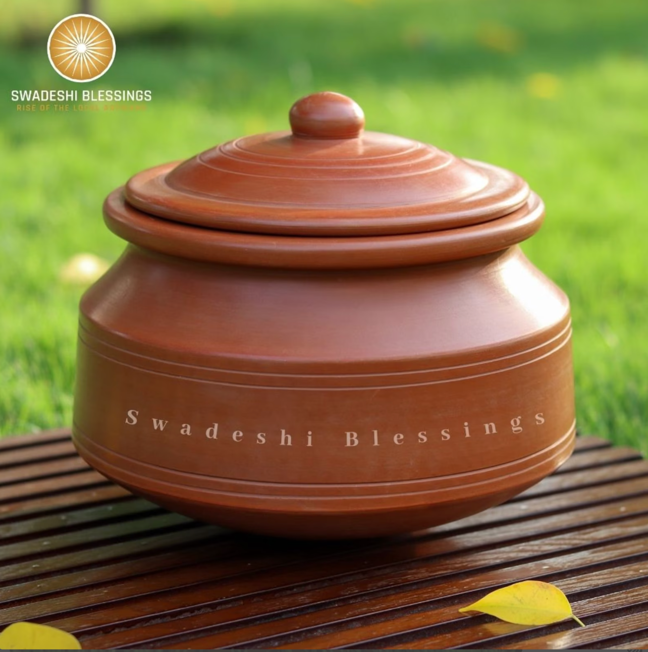 Premium Unglazed Clay Pot for Cooking | Clay Handi | Earthen Handi | Terracota Biryani Handi | Clay Biryani Handi for Cooking & Serving with Lid, 3L, 4L & 5L | Includes Free Palm Leaf Stand and Ash for Cleaning Swadeshi Blessings