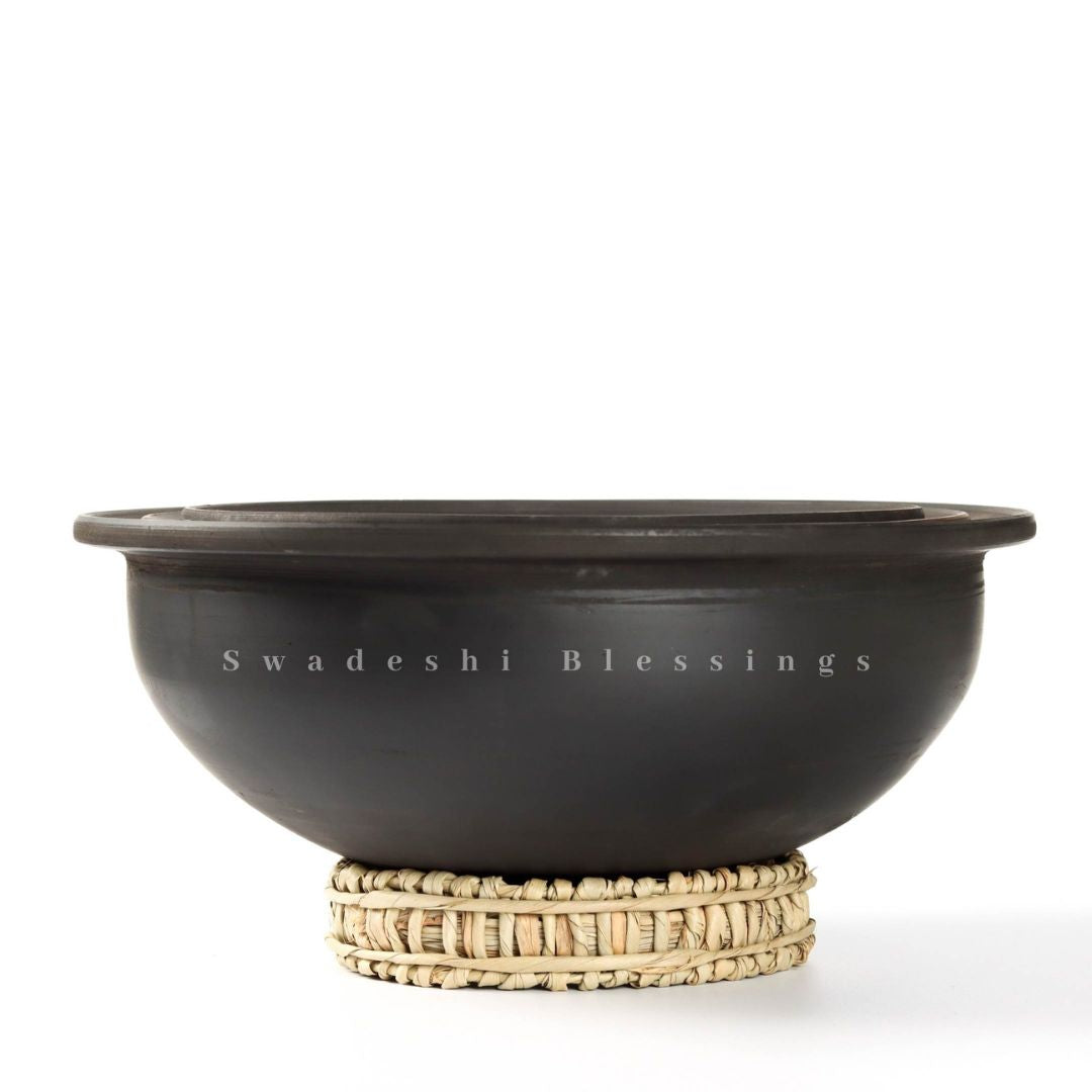 Premium Unglazed Clay Pots for Cooking | Black Earthen Kadhai | Terracota Kadhai | Clay Handi for Serving, Set of three 1, 2 & 3 Liters Swadeshi Blessings