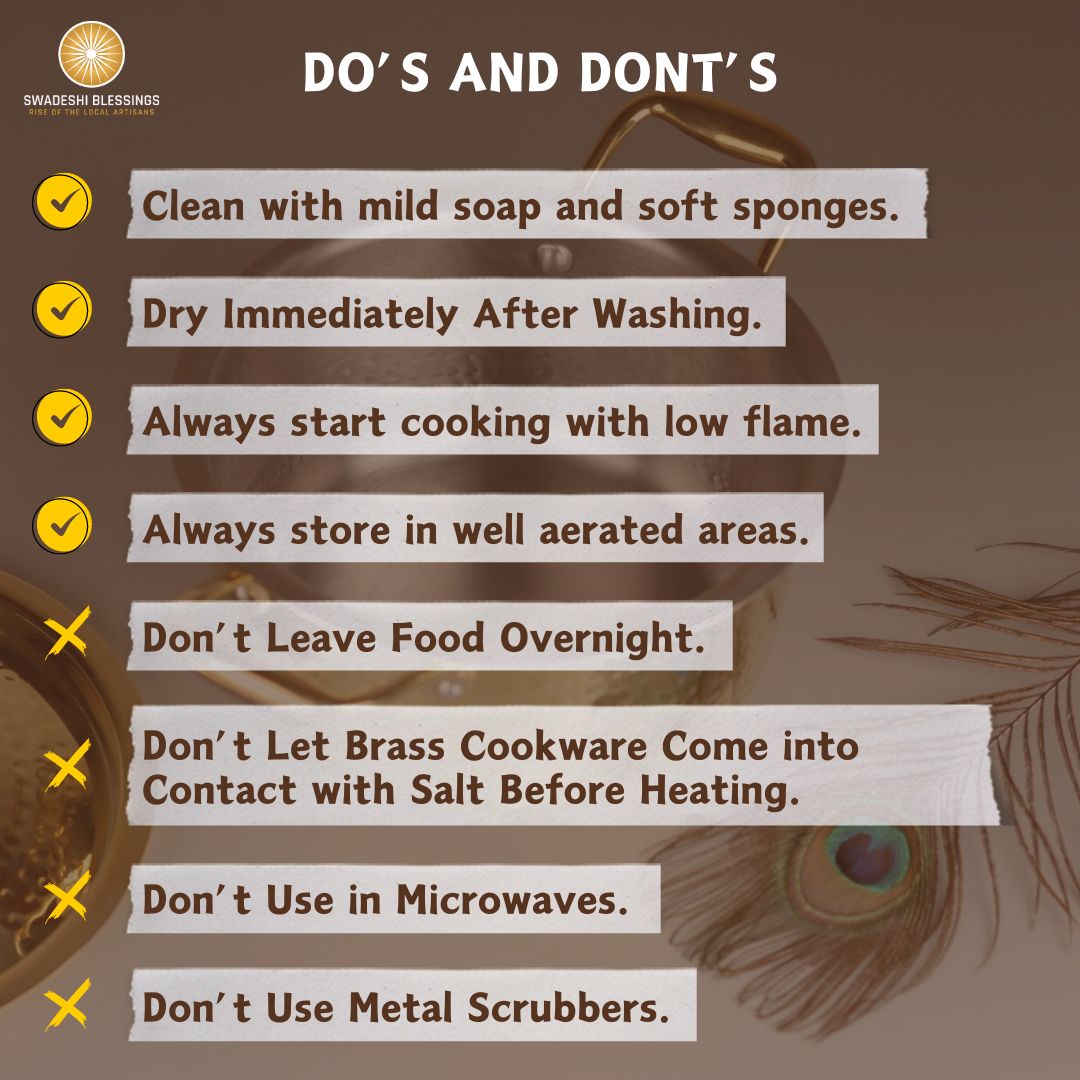 Swadeshi Blessings Exclusive Range Brass Pot/ Stock Pot for Cooking with Lid/Teflon-Free/Naturally Non-Stick Brass Utensils with Tin Coating