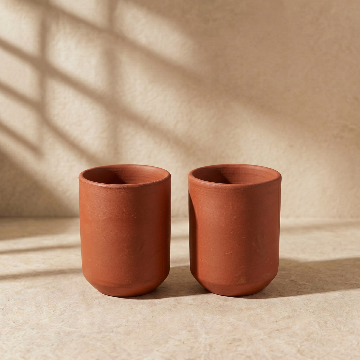 Premium Handmade Unglazed Royal Clay Glass Set | Tea & Coffee Cups, 300ml each | Antique Terracotta Glasses set | Drinking Glass