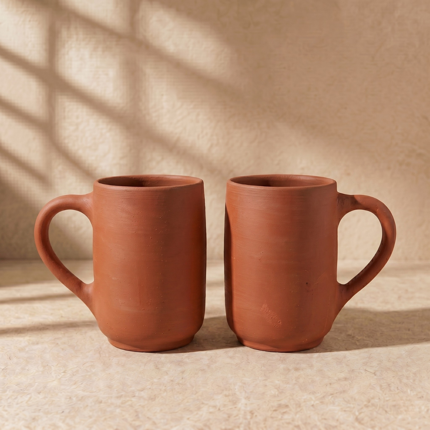 Premium Handmade Unglazed Royal Clay Mugs Set | Tea & Coffee Cups, 400ml | Antique Terracotta Mugs | Drinking Mug