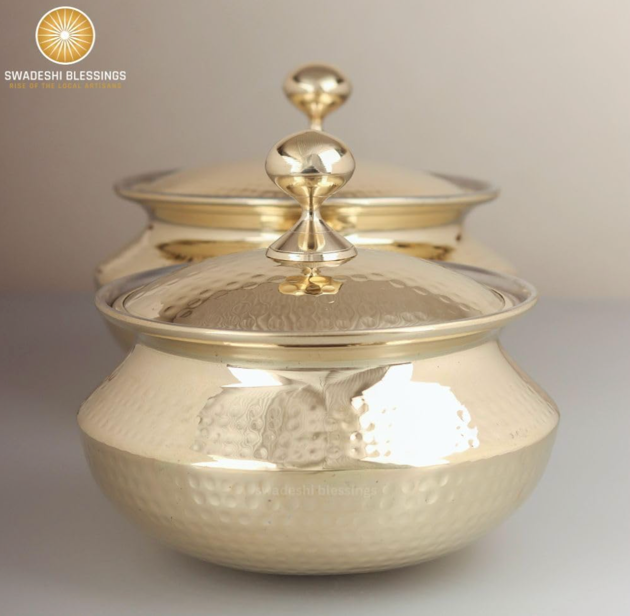 Swadeshi Blessings Exclusive Range Brass Handi Pot for Cooking with Lid/Teflon-Free/Naturally Non-Stick Brass Utensils with Tin Coating