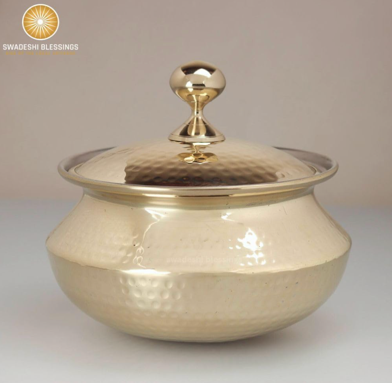 Swadeshi Blessings Exclusive Range Brass Handi Pot for Cooking with Lid/Teflon-Free/Naturally Non-Stick Brass Utensils with Tin Coating