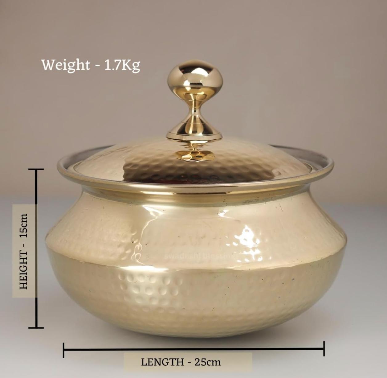Swadeshi Blessings Exclusive Range Brass Handi Pot for Cooking with Lid/Teflon-Free/Naturally Non-Stick Brass Utensils with Tin Coating