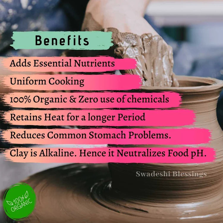 Unglazed Clay Handi / Earthen Kadai / Clay Pots Combo for Cooking & Serving with Lids – 2L & 2.8L (Red) (Natural Firing Shade & Mirror Shine) + FREE Ash for Cleaning