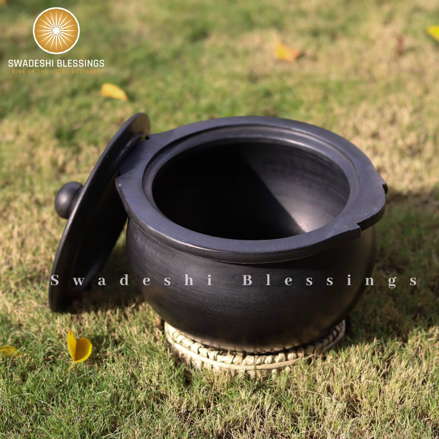 Unglazed Clay Pot for Serving | Clay Hot Case | Earthen Hot Case | Terracota Kadhai | Clay Hot Case for Serving, Combo 1.8L & 2.8L, Black Swadeshi Blessings