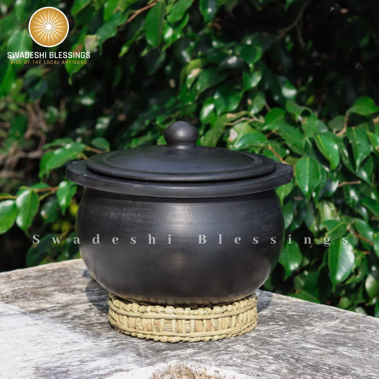 Unglazed Clay Pot for Serving | Clay Hot Case | Earthen Hot Case | Terracota Kadhai | Clay Hot Case for Serving, Combo 1.8L & 2.8L, Black Swadeshi Blessings