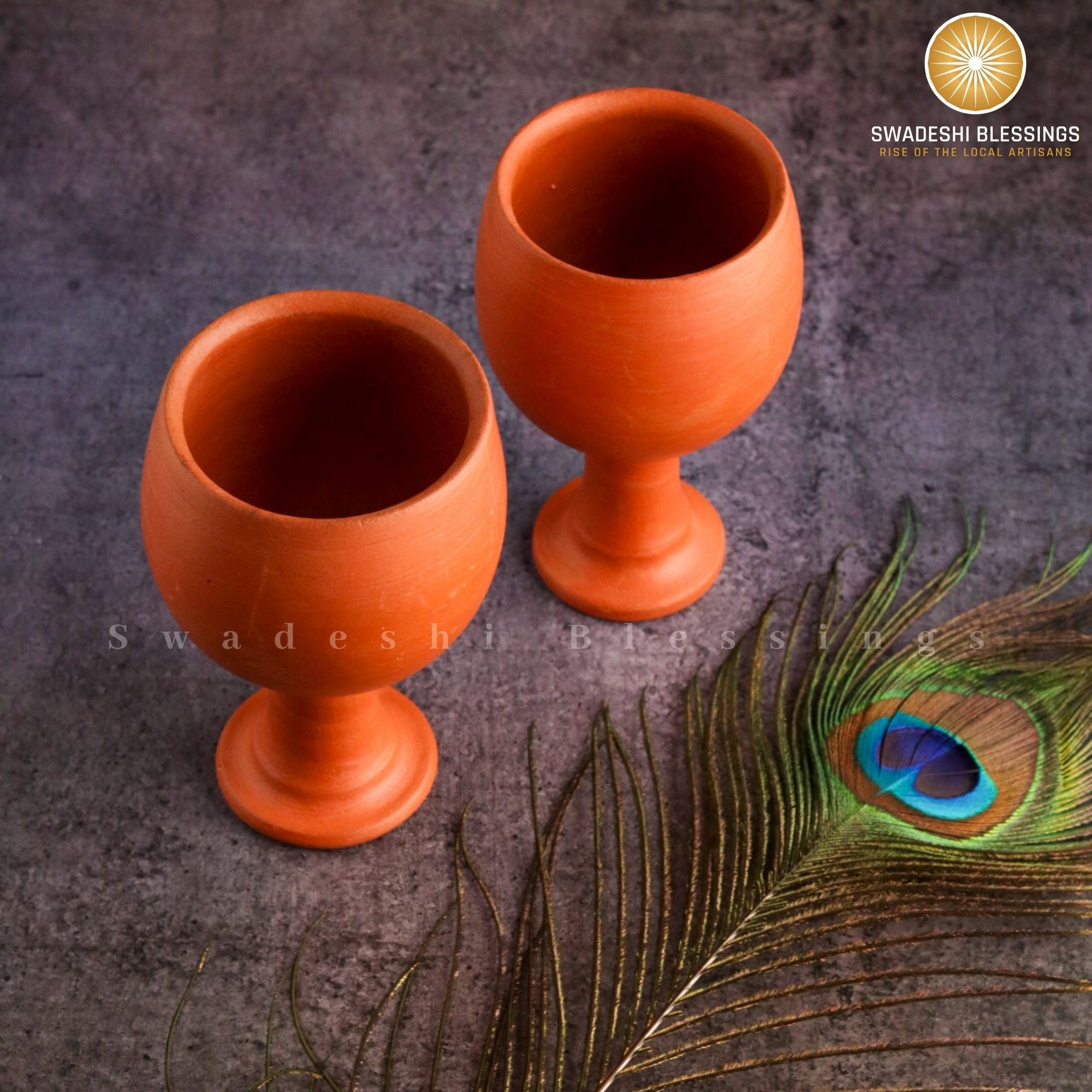 Premium HandMade Unglazed Royal Clay Goblet Set of 2/Tumblers 200ml/Royal Chalice Cup/Antique Wine Glass/Drinking Glass/HouseWarming-Birthday Gifts