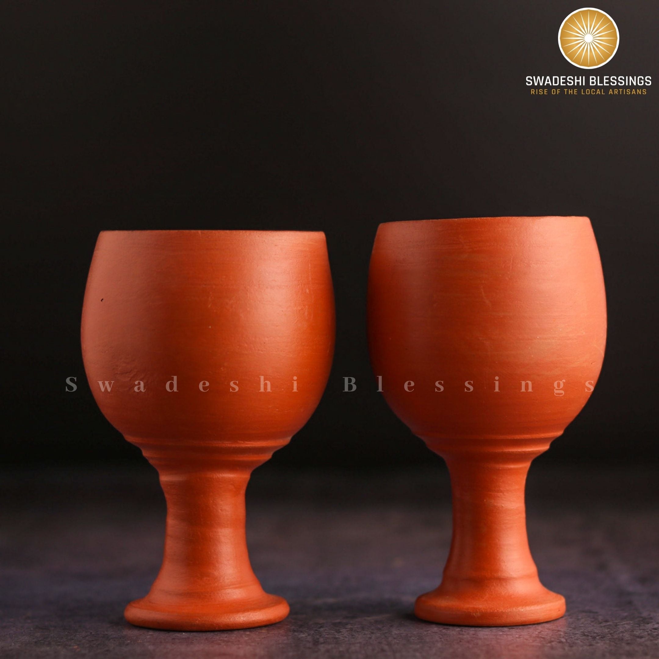 Premium HandMade Unglazed Royal Clay Goblet Set of 2/Tumblers 200ml/Royal Chalice Cup/Antique Wine Glass/Drinking Glass/HouseWarming-Birthday Gifts