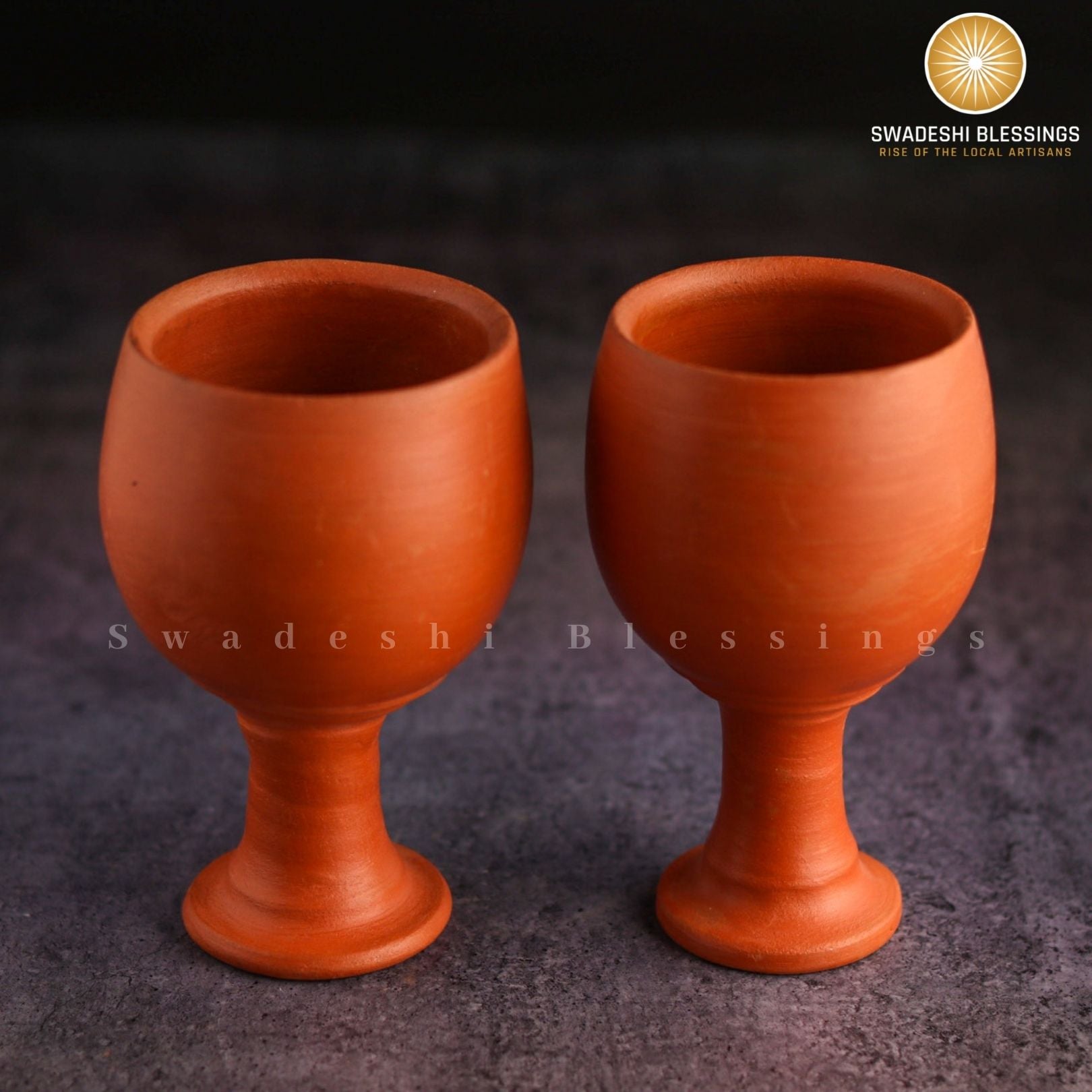 Premium HandMade Unglazed Royal Clay Goblet Set of 2/Tumblers 200ml/Royal Chalice Cup/Antique Wine Glass/Drinking Glass/HouseWarming-Birthday Gifts