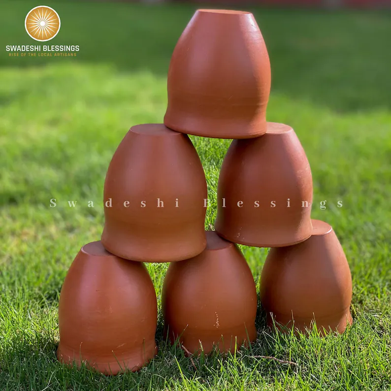 Premium Handmade Unglazed Clay Kulhad Set | Tea & Coffee Cups, 300ml | Antique Terracotta Kulhad | Drinking Glass | HouseWarming | Birthday Gift Swadeshi Blessings