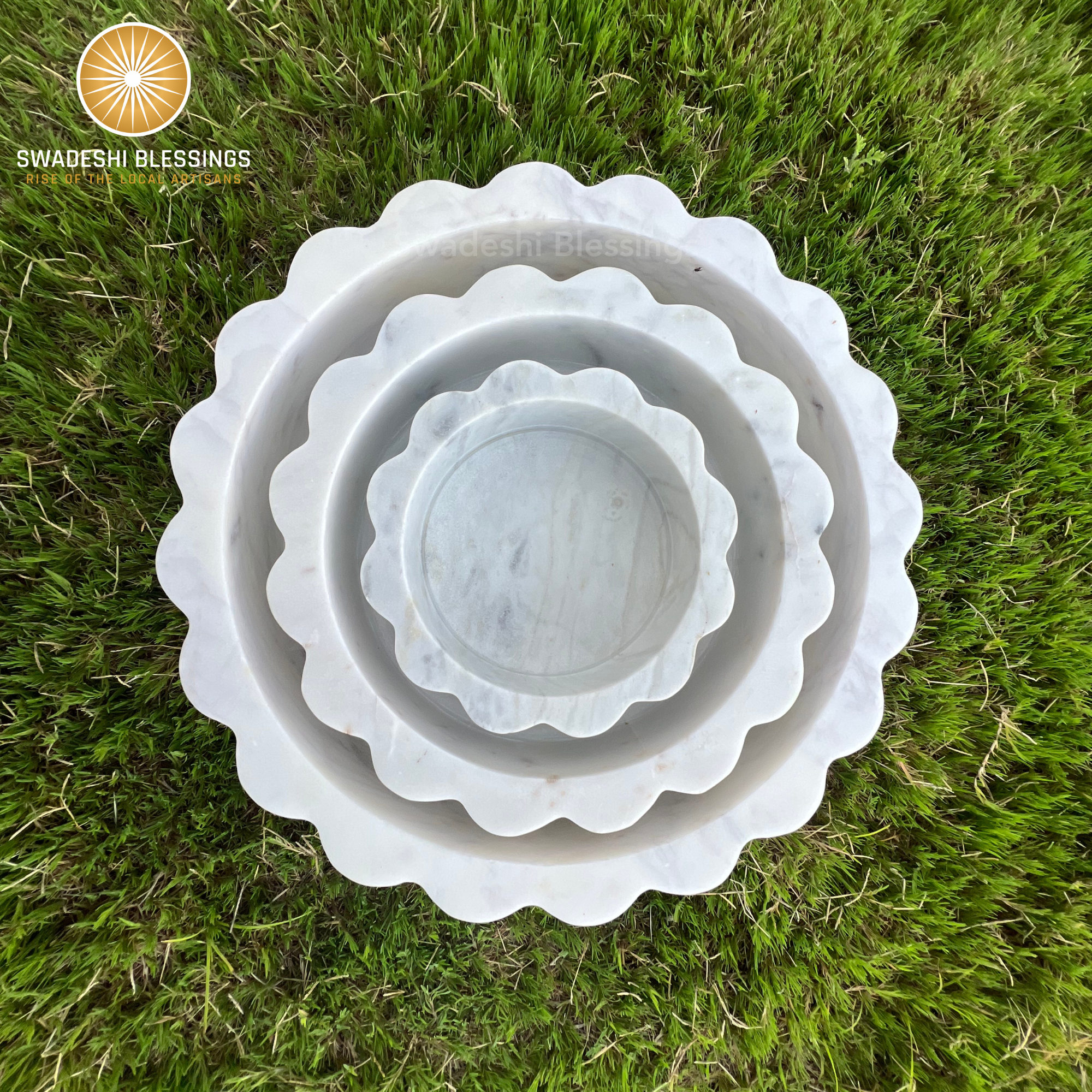 HandCrafted Marble Large Decorative Bowl | White Decorative Bowls for Home Decor | Ruffle Bowl | Scalloped Bowl | Fluted Bowl | Key/Fruit Bowl | Ring Dish | Organic Modern Home Decor Bowl | 6-12 Inches