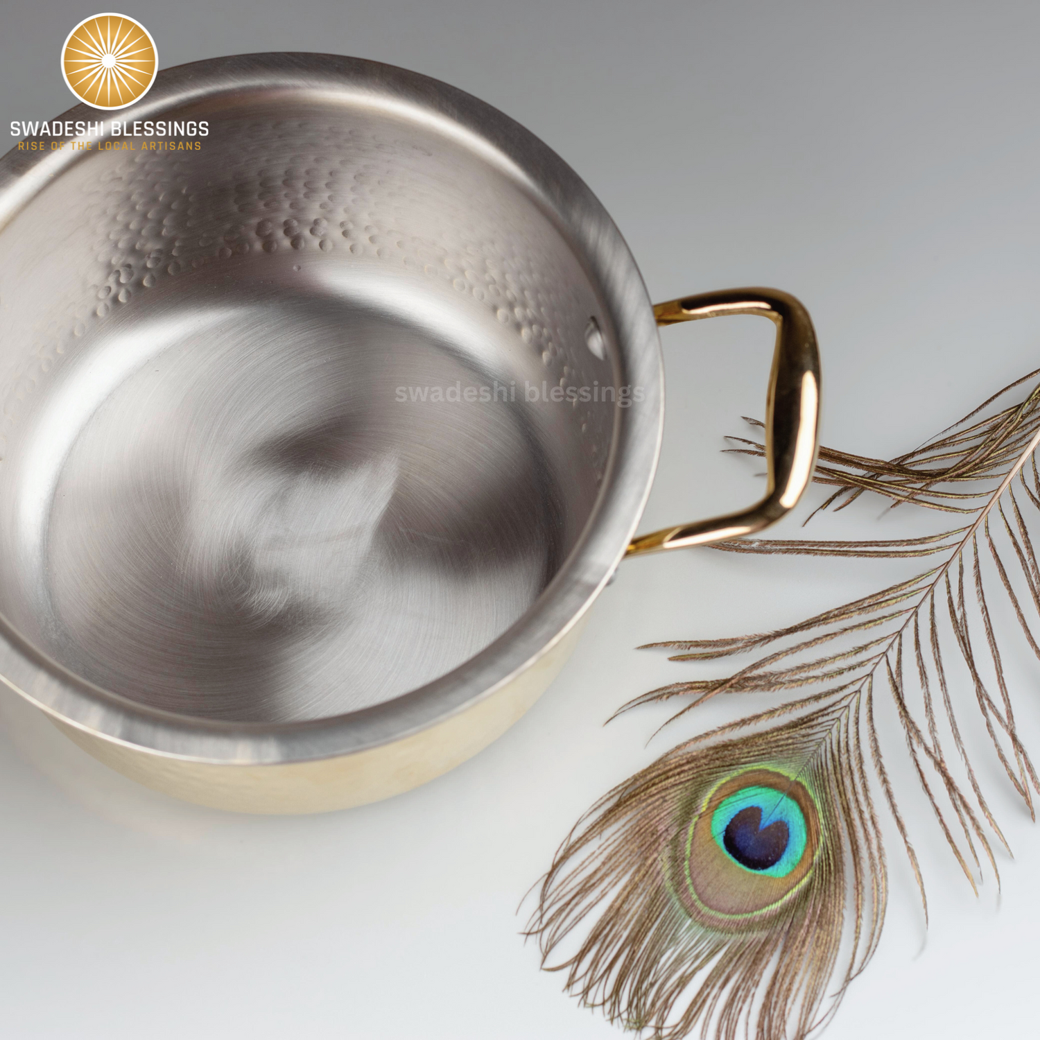 Swadeshi Blessings Exclusive Range Brass Pot/ Stock Pot for Cooking with Lid/Teflon-Free/Naturally Non-Stick Brass Utensils with Tin Coating