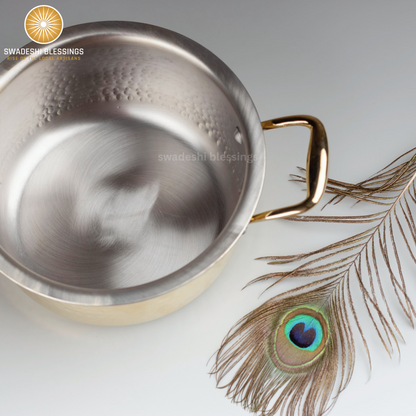 Swadeshi Blessings Exclusive Range Brass Pot/ Stock Pot for Cooking with Lid/Teflon-Free/Naturally Non-Stick Brass Utensils with Tin Coating