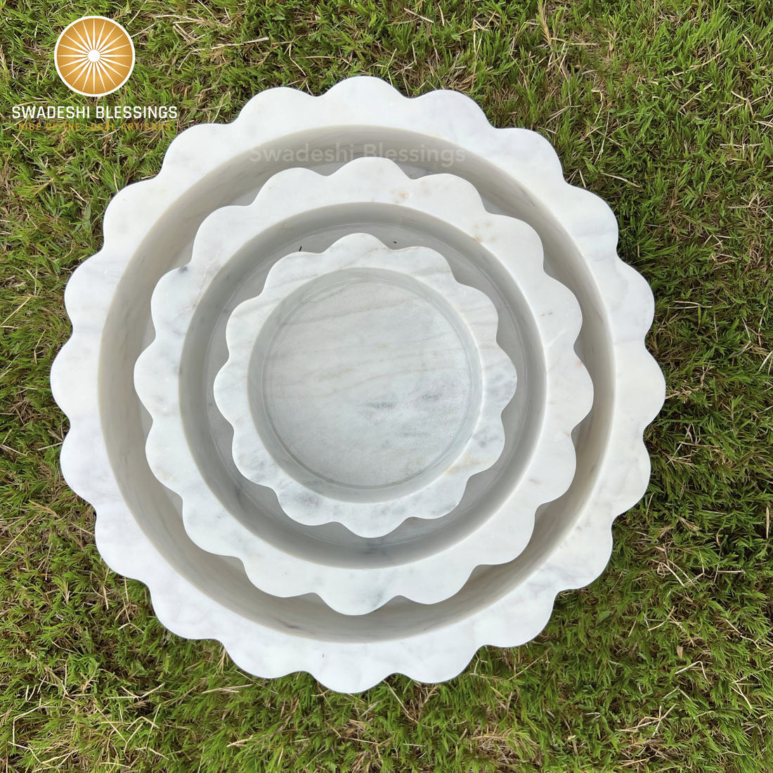 HandCrafted Marble Large Decorative Bowl | White Decorative Bowls for Home Decor | Ruffle Bowl | Scalloped Bowl | Fluted Bowl | Key/Fruit Bowl | Ring Dish | Organic Modern Home Decor Bowl | 6-10 Inches