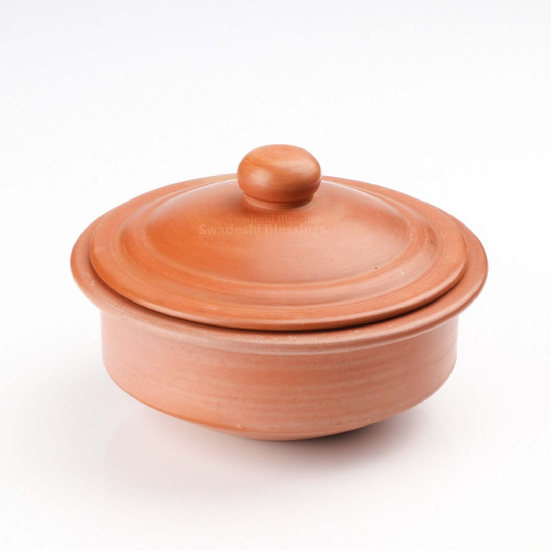 Unglazed Clay Curd Pot | Earthen Dahi Handi | Terracota Regular clay Dahi Handi | Clay Handi for Serving with Lid, 1.3L | Includes Free Palm Leaf Stand and Ash for Cleaning