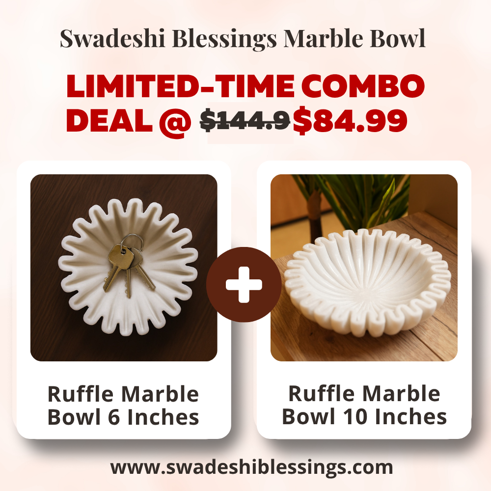 Premium Handcrafted Marble Ruffle Bowl Combo | Antique Scalloped Bowl | Fluted Bowl | Marble Decorative Bowl Combo of 6 & 10 Inches
