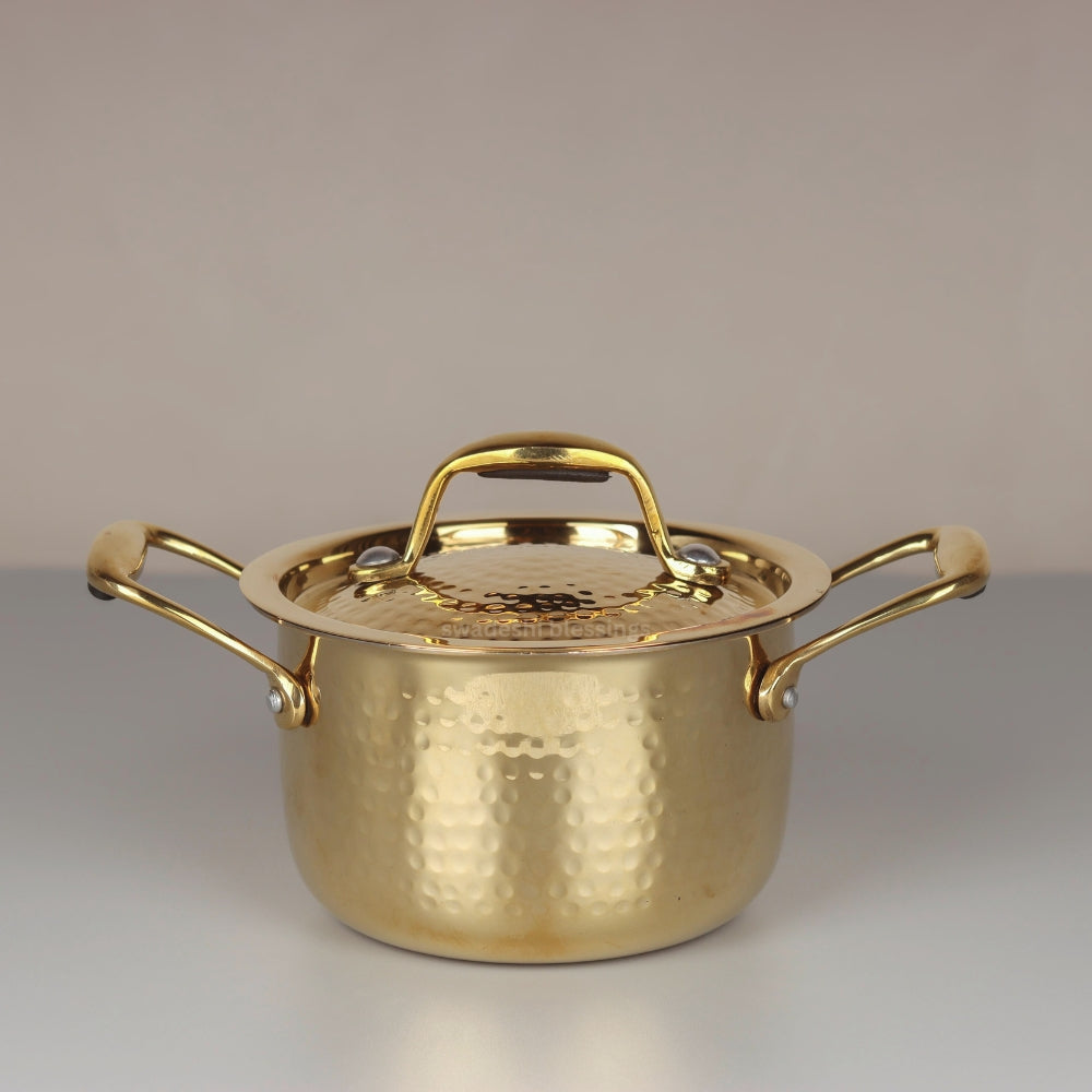 Swadeshi Blessings Exclusive Range Brass Pot for Cooking, with Lid/Teflon-Free/Naturally Non-Stick Brass Utensils with Tin Coating