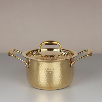 Swadeshi Blessings Exclusive Range Brass Pot for Cooking, with Lid/Teflon-Free/Naturally Non-Stick Brass Utensils with Tin Coating