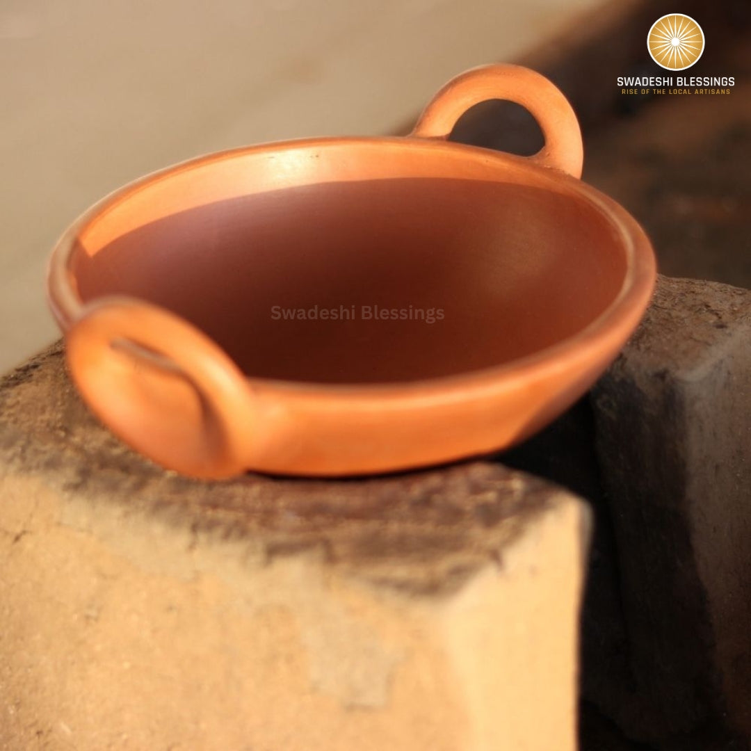 Unglazed Clay Pot for Cooking | Earthen Kadhai | Terracota Kadhai | Clay Handi for Serving, 1.8L