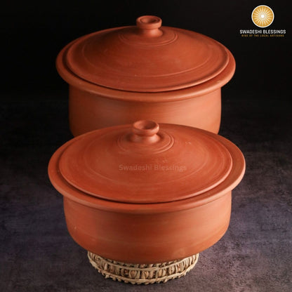 Unglazed Clay Pot for Cooking | Earthen Kadhai | Terracota Patila | Clay Handi for Serving with Lid