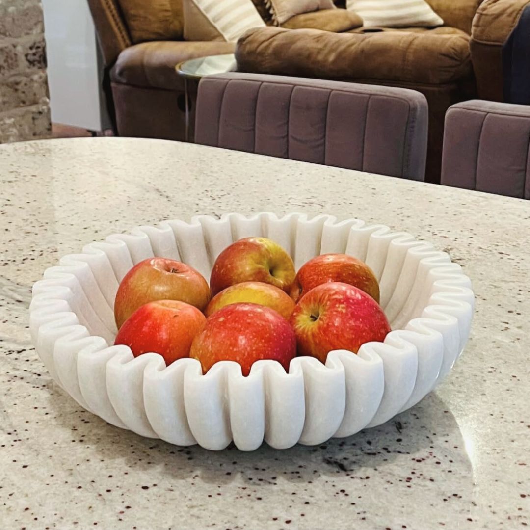 Premium Handcrafted Marble Ruffle Bowl | Antique Scalloped Bowl | Fluted Bowl | Marble Large Decorative Bowl | White Decorative Bowls for Home Decor | Key Bowl | Fruit Bowl | Ring Dish | Organic Modern Home Decor Bowl | 6-18 Inches