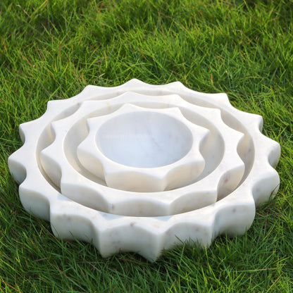 HandCrafted White Marble Decorative Bowl | Ruffle Bowl for Home Decor | Scalloped Bowl | Fluted Bowl | Organic Modern Home Decor Bowl