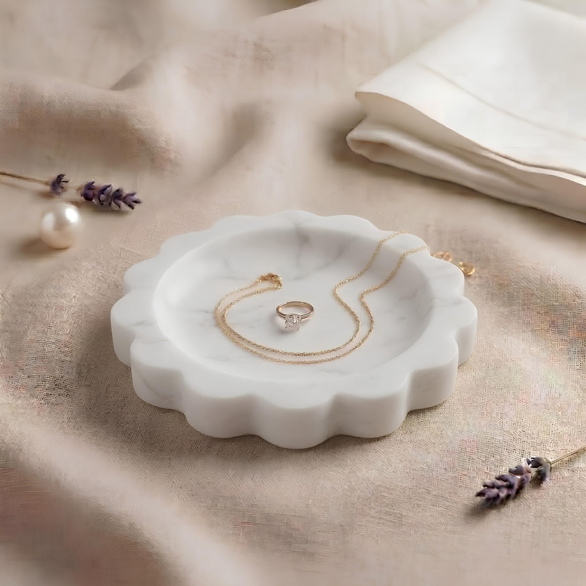HandMade Marble Jewelry Tray, Trinket Dish, Catch-all, 5"