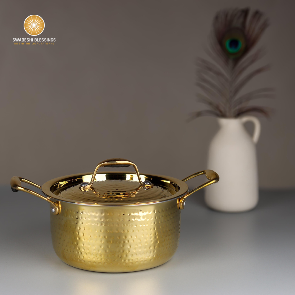 Swadeshi Blessings Exclusive Range Brass Kadai/ Non-Stick Brass Utensils with Tin Coating/Teflon-Free/ Brass Pot &amp; Kadai Combo 2L &amp; 3L